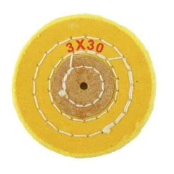 3 Inch Yellow Treated Muslin Polishing Buff 3 Rows Stitching With Leather Center