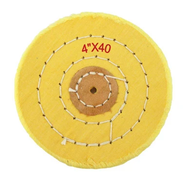 4 Inch Yellow Treated Muslin Polishing Buff 3 Rows Stitching With Leather Center-91363 1 4 Inch Yellow Treated Muslin Polishing Buff 3 Rows Stitching With Leather Center-91363