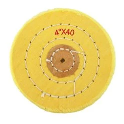 4 Inch Yellow Treated Muslin Polishing Buff 3 Rows Stitching With Leather Center-91364